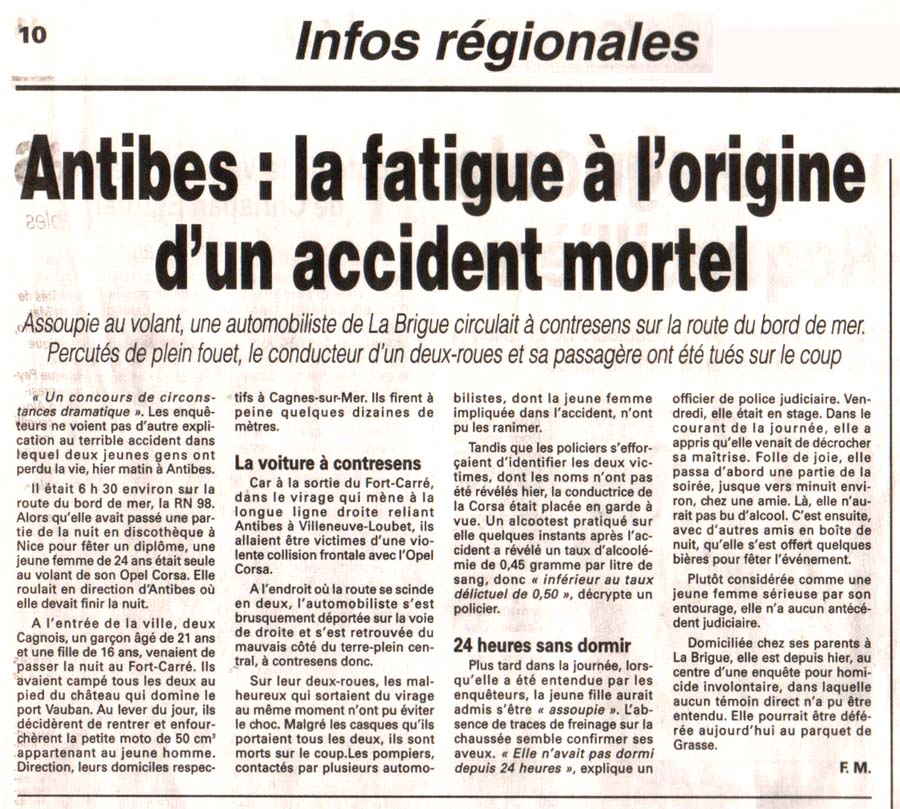 Article de Nice-Matin du 25 mai 2003